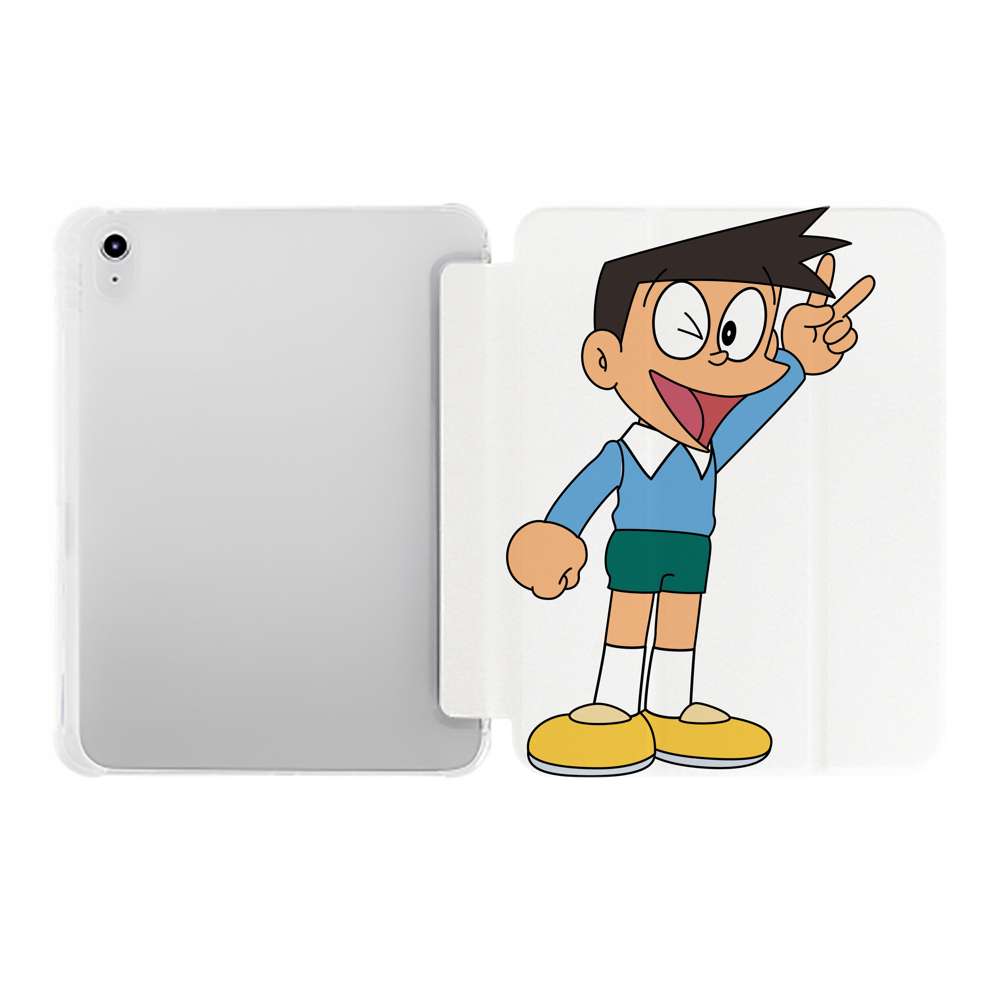 （画像用） ドラえもん 骨川 スネ夫 Doraemon Honekawa Suneo IPad ケース ペン収納付き 三つ折りスタンド PUレザー×シリコン 対応機種9.5/10.5/10.9インチ